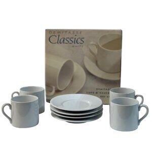 VTG Signature Housewares Demitasse Cup & Saucer Set-4 White 2.5-5 Classic Retro